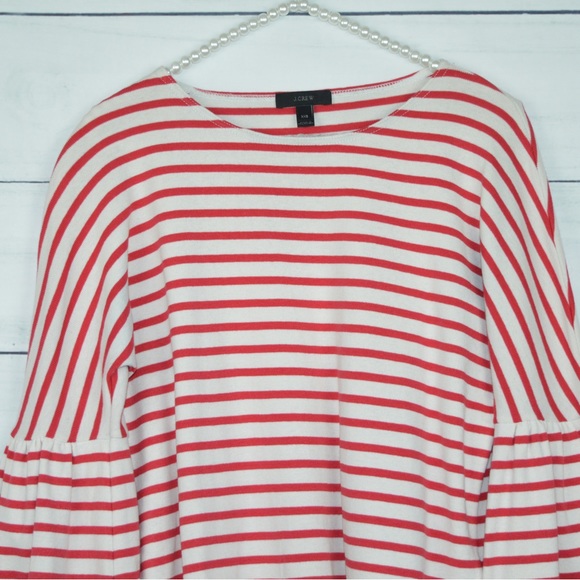 J.Crew | Red White Strip Long Bell Sleeve Blouse Shirt Women’s Size XXS - Picture 6 of 10
